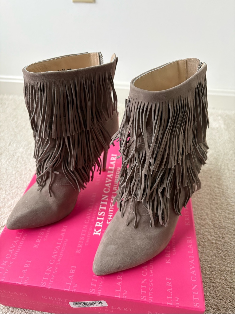 Kristen Cavallari Chinese Laundry Taupe Fringe Suede Ankle Boots